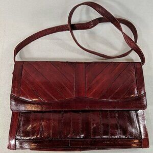 Vintage Red Eel Leather Purse Bag Shoulder Made in Korea 10" x 7 "